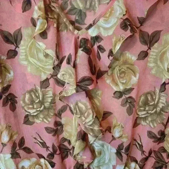 Charter Club Sheer Pink Floral Peplum Peasant Top Sz M Feminine Cottagecore - Picture 3 of 7